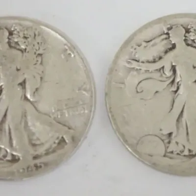 Sale Photo Thumbnail #94: 1094	2 WALKING LIBERTY HALF DOLLARS																																																																																																																																																																																																																												