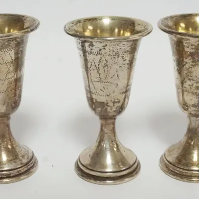 Sale Photo Thumbnail #11: 1011	STERLING SILVER KIDDOSIH CUPS W/GOLD WASH INTERIOR, EACH APPROXIMATELY 4 IN HIGH, 4.7 OZT																																																																																																																																																																	