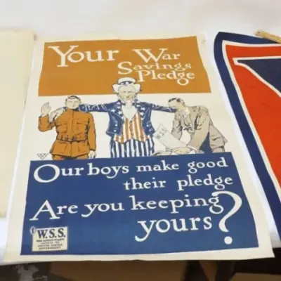 Sale Photo Thumbnail #129: 1129	GROUP OF 3 ORIGINAL WWI POSTERS, LARGEST APPROXIMATELY 21 IN X 32 IN																																																																																																																																																																																						