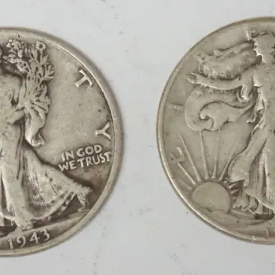 Sale Photo Thumbnail #98: 1098	2 WALKING LIBERTY HALF DOLLARS																																																																																																																																																																																																																												