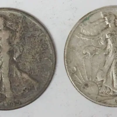 Sale Photo Thumbnail #100: 1100	2 WALKING LIBERTY HALF DOLLARS																																																																																																																																																																																																																												