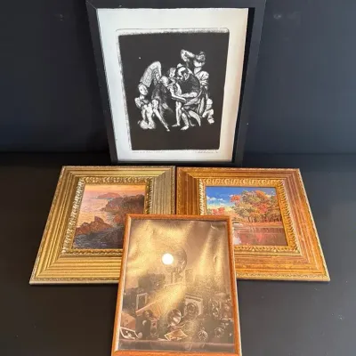 Eclectic Artwork Including Lithograph, Skylight Frame, Framed Prints & Vintage Photography Art