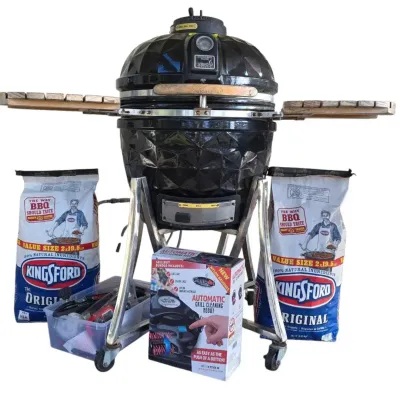 Vision Grills Diamond Cut Ceramic Kamado Grill with Grillbot Cleaner & Supplies
