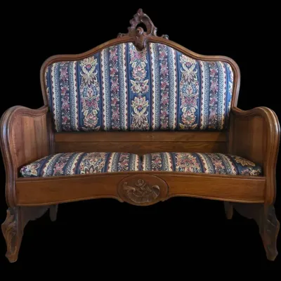 Antique Victorian Revival Carved Wood Parlor Settee Bench