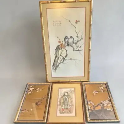 Vintage Chinoiserie & Asian-Style Framed Artworks With Gail Murray Watercolors