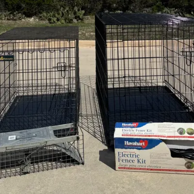 Ultimate Pet & Animal Control Lot: Electric Fence Kit, Live Trap & 2 Large Dog Crates