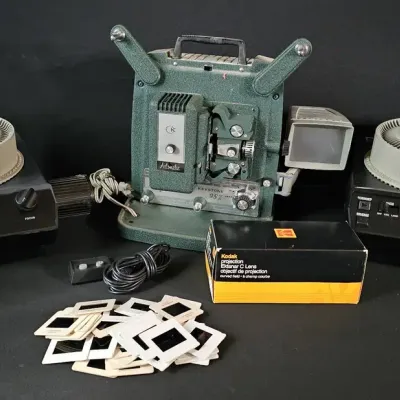 Ultimate Analog Projection Archive Lot: Dual Kodak Carousel Projectors, Keystone 98-Z, & 15+ Trays