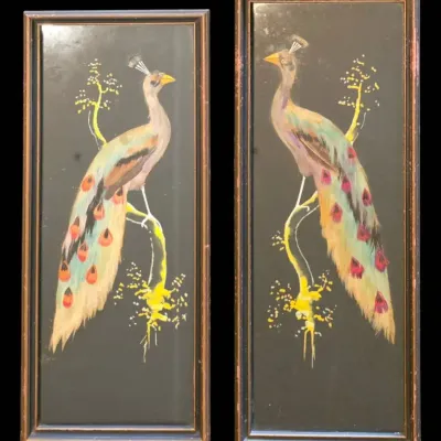Unique MCM Mexican Feather Art Peacock Panels... Feather Mosaic Art... Plumera!