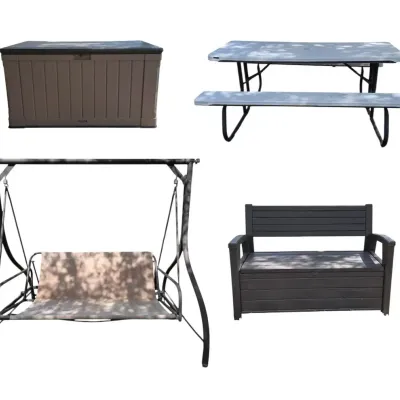 Outdoor Seating & Storage -Swing, Bench, Picnic Table, and Deck Box 