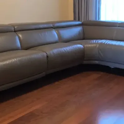 Modern Jason Furniture Grey Leather Power-Reclining L-Shaped Sectional  