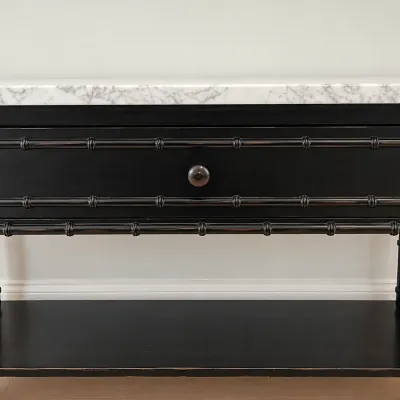 Sale Photo Thumbnail #17: Black bamboo console with marble top