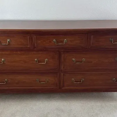 Wood Dresser with 7 Drawers and Brass Handles 68” x 20 1/2” x 33”