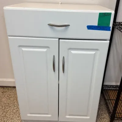 White Wood Storage Unit with One Drawer Enclosed Shelving