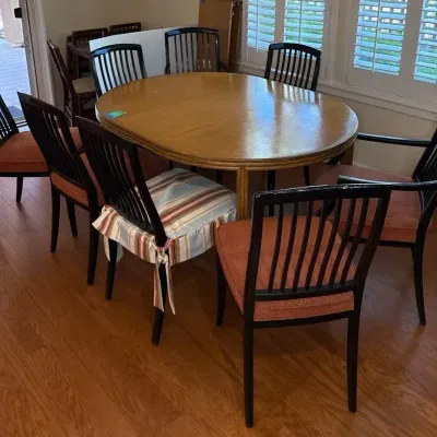 Wood Dining Table with Extra Leaves and 8 Chairs
