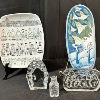 Scandinavian Ceramics & Art Glass Collection | Swedish Folk Art, Stockholm & Crystal | 5 Pieces