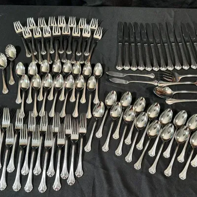 Reed & Barton Country French Flatware Set | Knives, Forks, Spoons & Serving Pieces | 85 Pieces