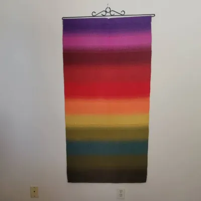 Colorful Woven Wall Hanging | Rainbow Ombre Textile Tapestry | Decorative Metal Hanger