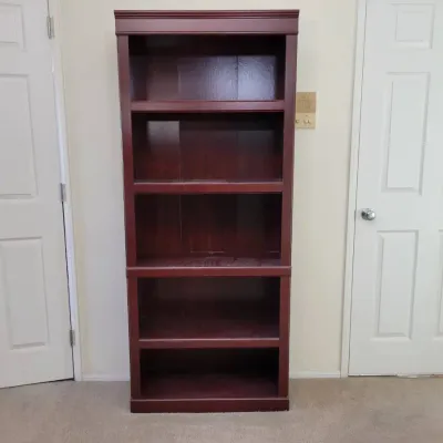 Tall Traditional Wood Bookcase | Dark Cherry Finish | 5-Tier Open Display Shelving