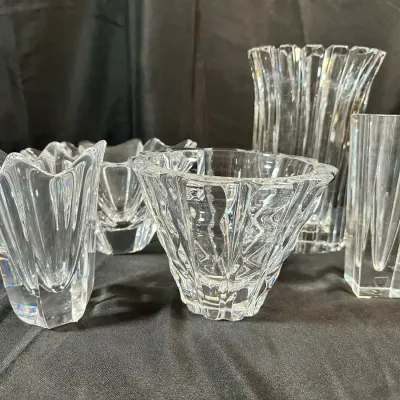 Orrefors Swedish Crystal Collection | Decorative Vases & Bowls | 5 Pieces | 2 With Chips