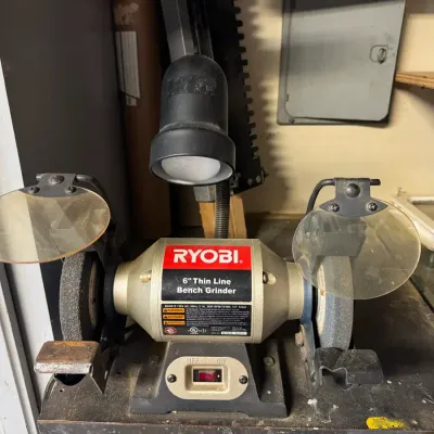 Ryobi 6” Thin Line Bench Grinder | Model BGH615 | Dual Grinding Wheels & Work Light