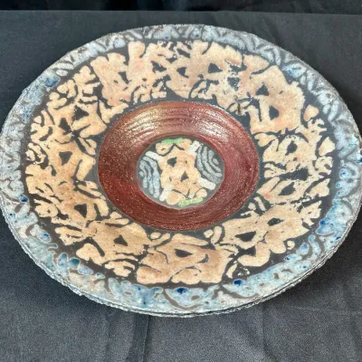 Raku Pottery Art Bowl | Abstract Floral Design | Multicolor Glazed Studio Ceramics