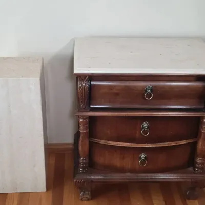 Vintage Wood Nightstand With Marble Top & 3 Drawers | Decorative Pedestal
