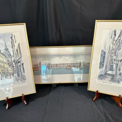 Stockholm Sweden Cityscape Watercolors & Prints | Signed Framed Artwork | Set Of 3