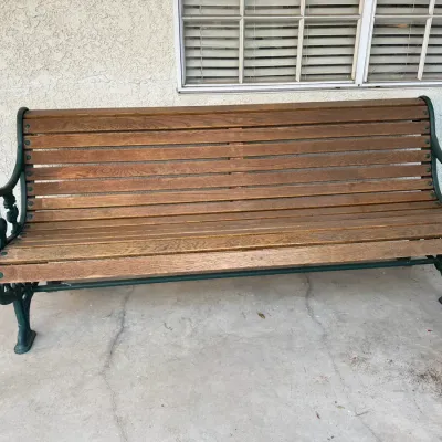 Outdoor Garden Bench | 6' Wood Slat Seat & Backrest With Ornate Cast Metal Frame