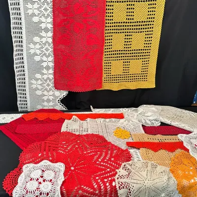 Vintage Crochet Tablecloth Collection | Colorful Lace Doilies, Runners & Table Linens
