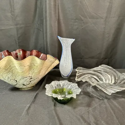 Art Glass Bowls & Vases Including Jozefina | Handkerchief Bowl & Sculptural Glass | 4 Pieces