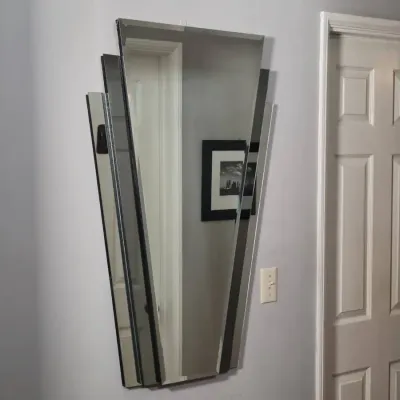 Contemporary Wall Mirror | Art Deco Style Layered Geometric Design | Beveled Glass Accents