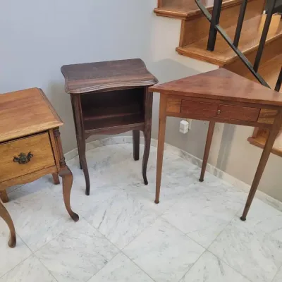 Vintage Wood Accent Tables | Triangle Corner Table, Nightstand & Side Table | Set Of 3