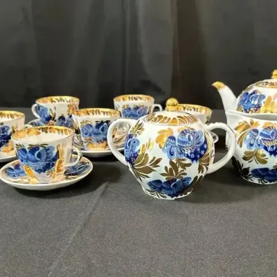 Lomonosov Imperial Porcelain Factory LFZ | Golden Garden Tea Set | Russian Porcelain