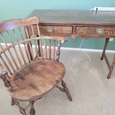 Vintage Landstrom Furniture Corporation Writing Desk & Windsor Spindle Back Armchair