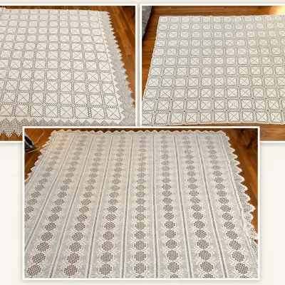 Vintage Crochet Bedspread Collection | White & Ivory Openwork Lace Designs | Lot of 3
