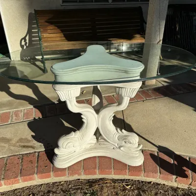 Dolphin Pedestal Dining Table | Oval Glass Top & Sculptural Nautical Base