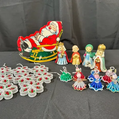 Vintage Christmas Decorations | Santa Claus, Nativity Figurines & Beaded Angel Ornaments