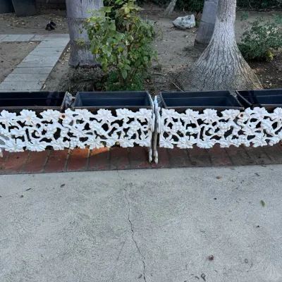 Vintage Cast Iron Garden Planters | Ornate White Grape & Vine Design | Set Of 2