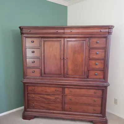 Traditional Wooden Bedroom Armoire & Dresser Combo | Drawers, Cabinets & Storage
