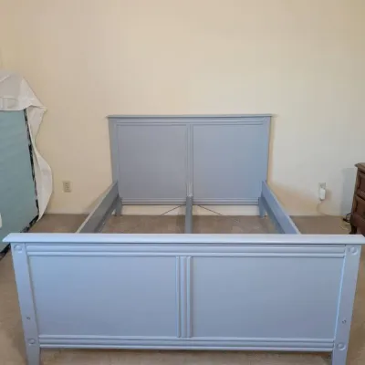 Full Size Bed Frame | Light Blue Painted Wood Headboard, Footboard & Side Rails