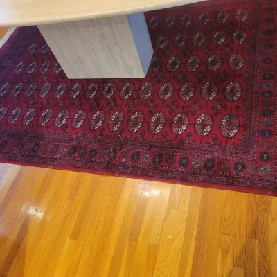 Red Persian-Style Area Rug | Traditional Bokhara Geometric Pattern | Approx. 80" x 120"
