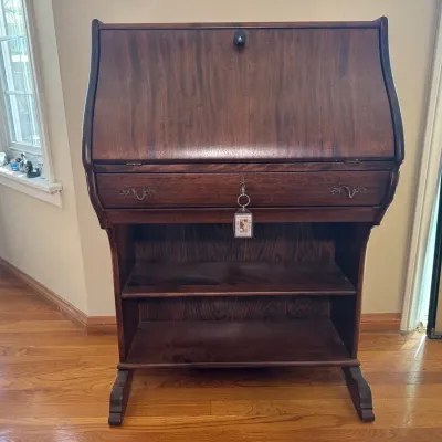MGH Desk No. 510 | Vintage Wood Secretary Writing Desk With Drop-Front & Bookshelves