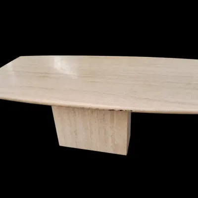 Cream Travertine-Style Pedestal Dining Table | 78" x 39"