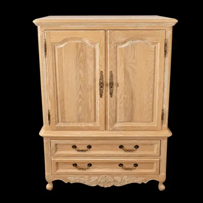 French Provincial Style Light Oak Armoire | Two-Door Wardrobe Cabinet With Drawers