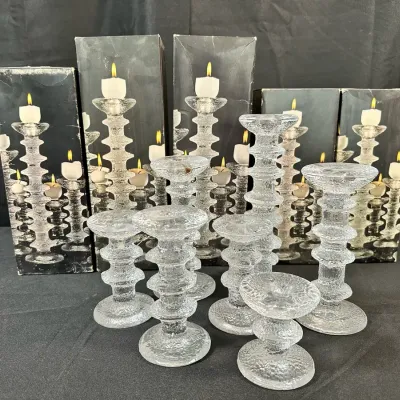 Iittala Finland Festivo Glass Candle Holders | Timo Sarpaneva Design | Set Of 7