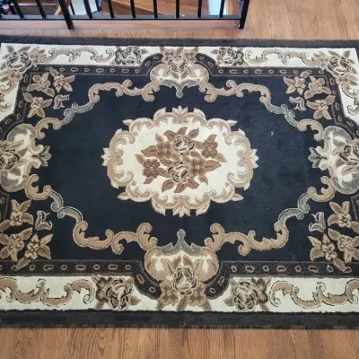 Kingdom Persian Weavers Area Rug | Black, Beige & Floral Medallion Design | Approx. 85" x 62"