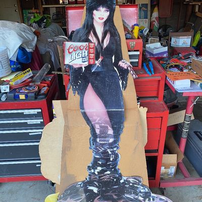 Sale Photo Thumbnail #104: Vintage Elvira, Mistress of the Dark Coors Light life-size cardboard standee display.