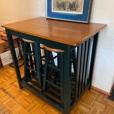 Sale Photo Thumbnail #150: Kitchen Island / Table with 2 Barstools 