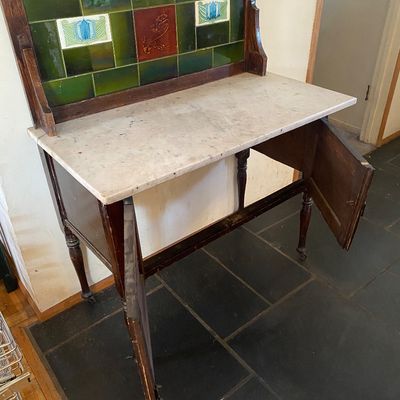 Sale Photo Thumbnail #148: Antique Washstand with Emerald Green Tile / No Shelves