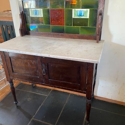 Sale Photo Thumbnail #147: Antique Washstand with Emerald Green Tile / No Shelves